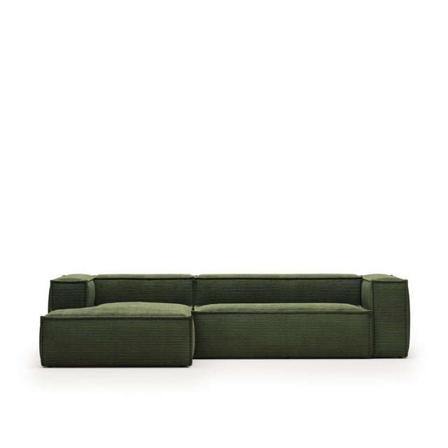 Blok 3-Sitzer-Sofa mit Chaiselongue links breiter Cord grün 300 cm - ZEN ZONE
