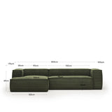 Blok 3-Sitzer-Sofa mit Chaiselongue links breiter Cord grün 300 cm - ZEN ZONE