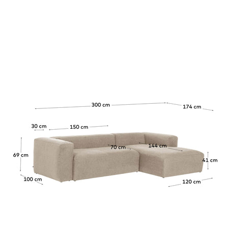 Blok 3-Sitzer Sofa mit Chaiselongue rechts in beige 300 cm - ZEN ZONE
