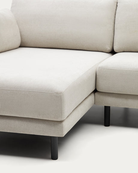 Gilma 3-Sitzer Sofa mit Chaiselongue rechts/links Chenille Perle Beine in Schwarz 260 cm - ZEN ZONE Furniture