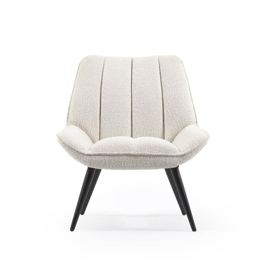 Marlina Sessel mit Bezug im Bouclé-Stil weiß mit Stahlbeinen mit schwarzem Finish - ZEN ZONE Furniture