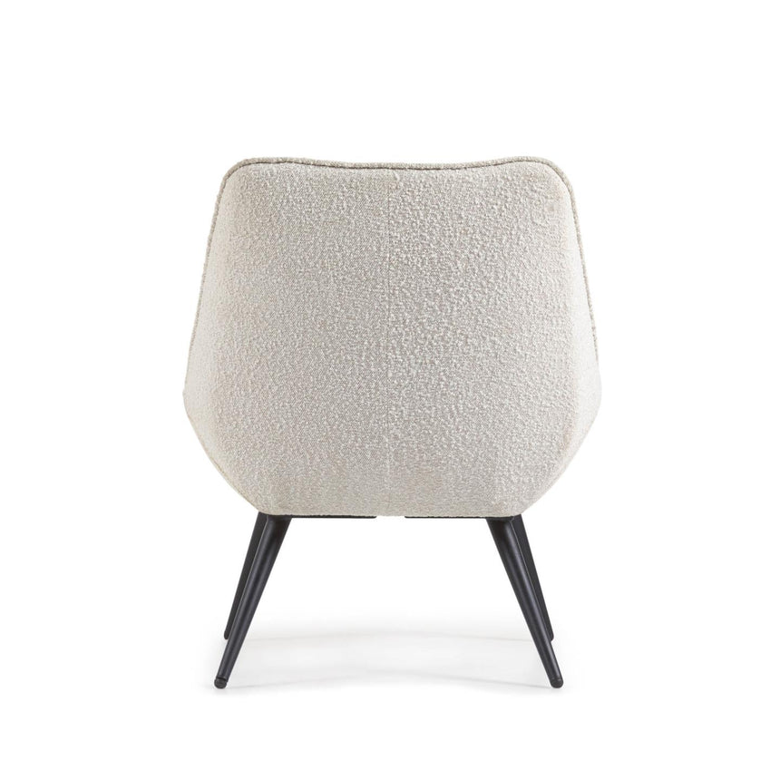 Marlina Sessel mit Bezug im Bouclé-Stil weiß mit Stahlbeinen mit schwarzem Finish - ZEN ZONE Furniture