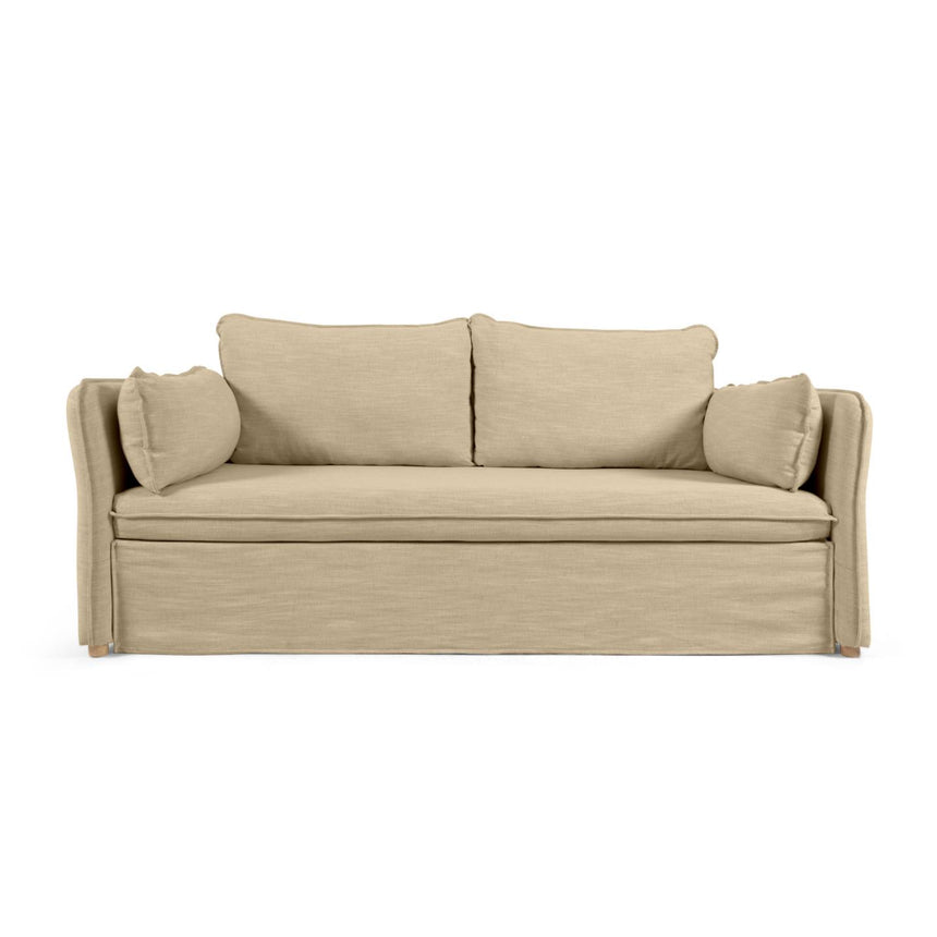 Tanit Schlafsofa beige und Beine aus massivem Buchenholz mit natürlichem Finish 210 cm - ZEN ZONE Furniture