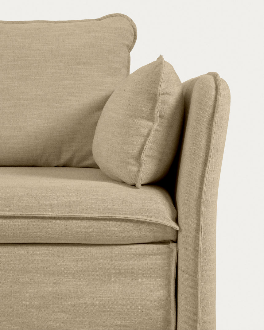 Tanit Schlafsofa beige und Beine aus massivem Buchenholz mit natürlichem Finish 210 cm - ZEN ZONE Furniture