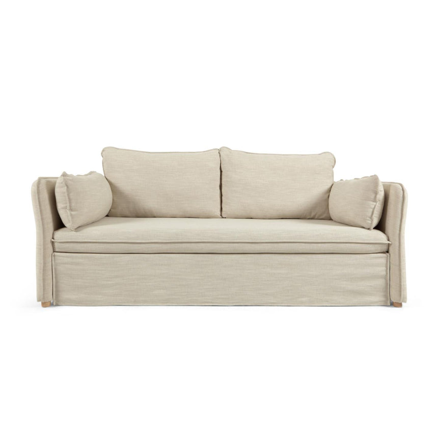 Tanit Schlafsofa weiß und Beine aus massivem Buchenholz mit natürlichem Finish 210 cm - ZEN ZONE Furniture
