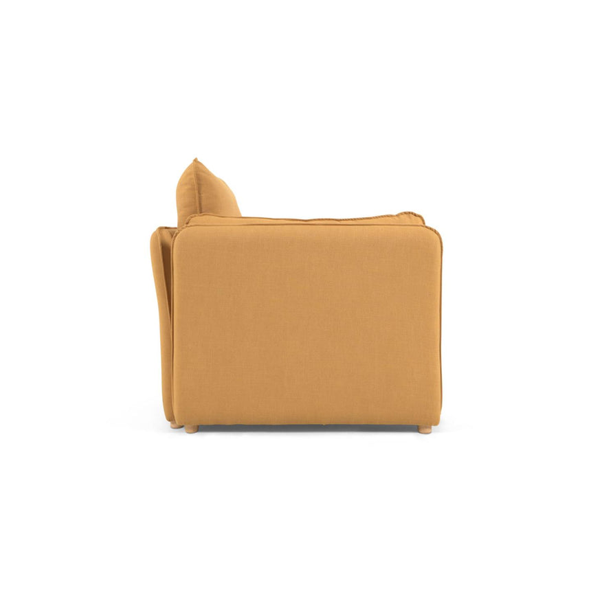 Tanit Schlafsofa senffarben und Beine aus massivem Buchenholz natürliches Finish 210 cm - ZEN ZONE Furniture