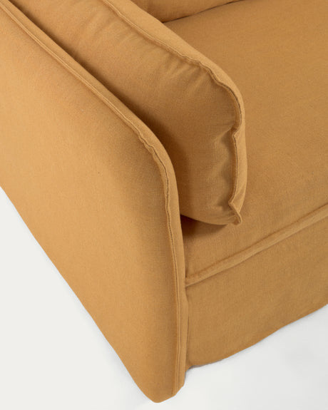 Tanit Schlafsofa senffarben und Beine aus massivem Buchenholz natürliches Finish 210 cm - ZEN ZONE Furniture