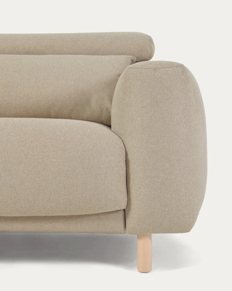 Singa 3-Sitzer Sofa mit verstellbarer Kopfstütze und ausziehbarem Sitz beige 215 cm FSC Mix Credit - ZEN ZONE Furniture