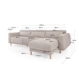 Singa 3-Sitzer Sofa mit Chaiselongue rechts, verstellbarer Kopfstütze und ausziehbarem Sitz beige 296 cm FSC Mix Credit - ZEN ZONE Furniture