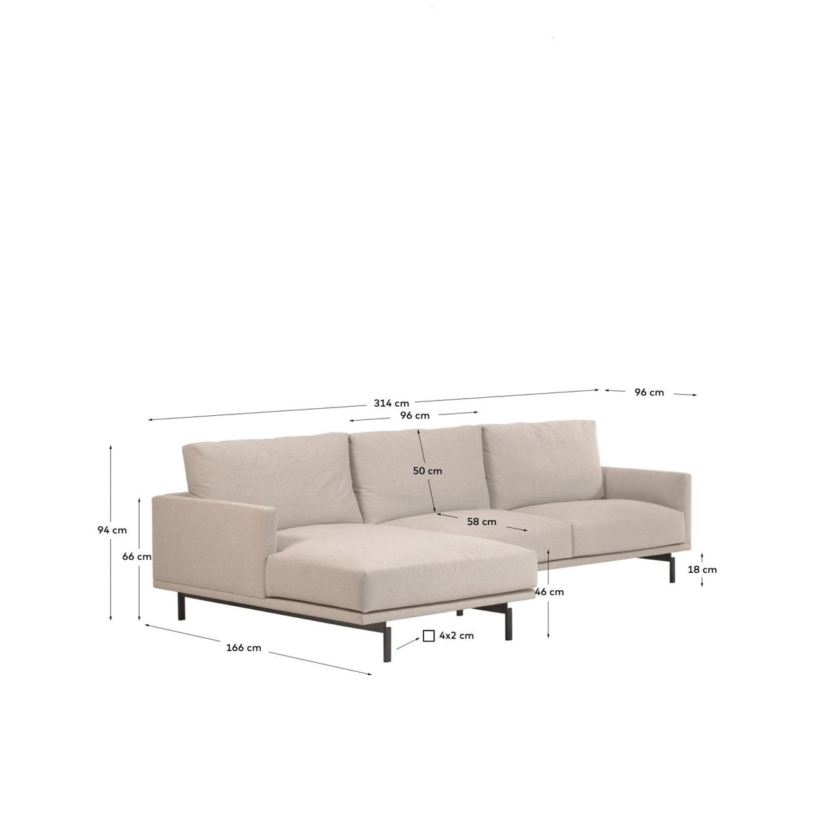 Galene 4-Sitzer Sofa beige mit Chaiselongue links 314 cm - ZEN ZONE