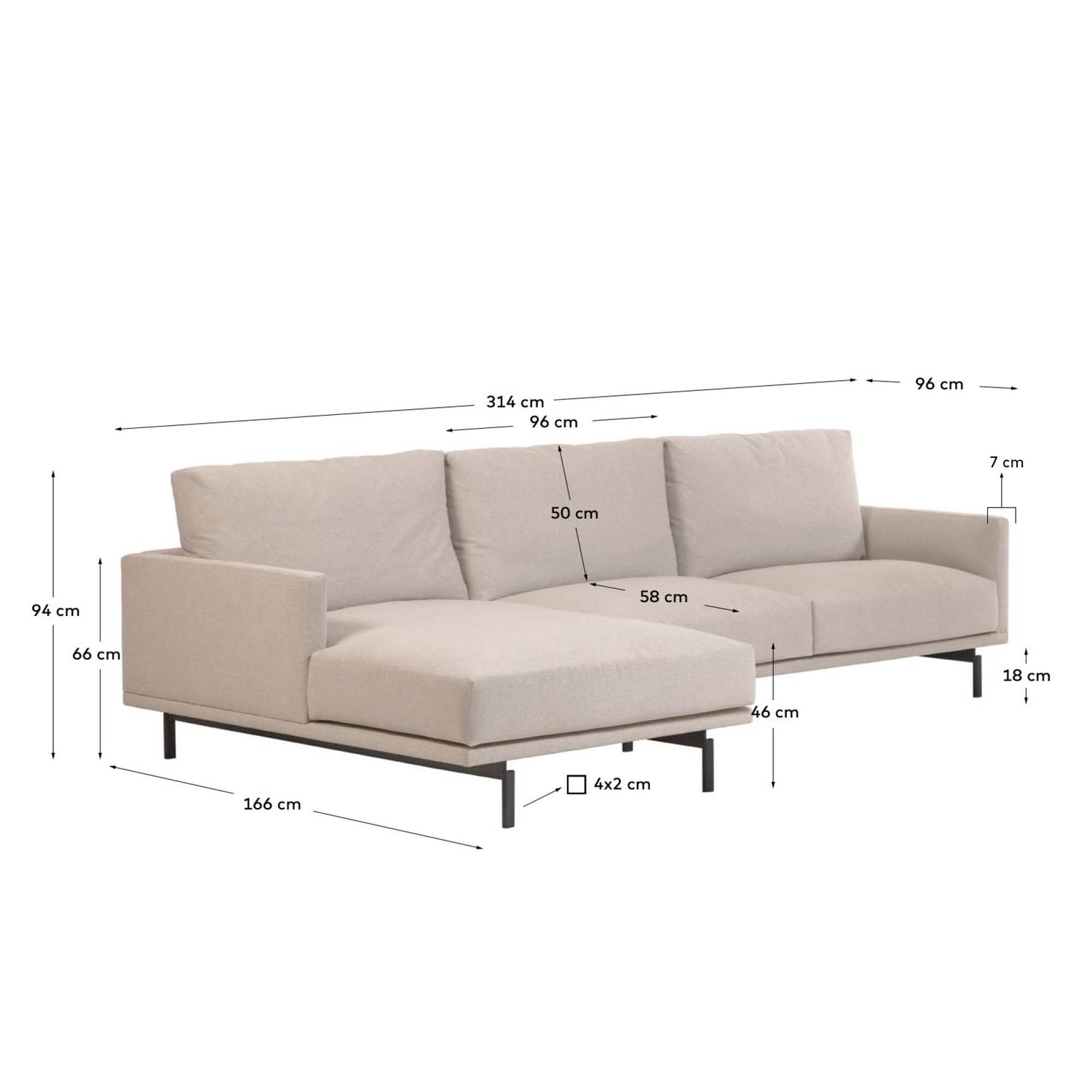 Galene 4-Sitzer Sofa beige mit Chaiselongue links 314 cm - ZEN ZONE Furniture