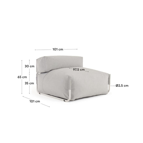 Square Puff Modularsofa Rückenlehne 100% Outdoor hellgrau und Aluminium weiß 101 x 101 cm - ZEN ZONE Furniture