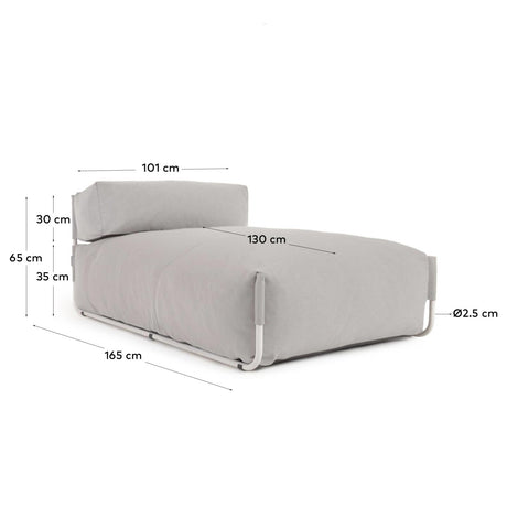 Square Puff Modularsofa longue mit Rückenlehne Outdoor hellgrau Aluminium weiß 165x101cm - ZEN ZONE Furniture