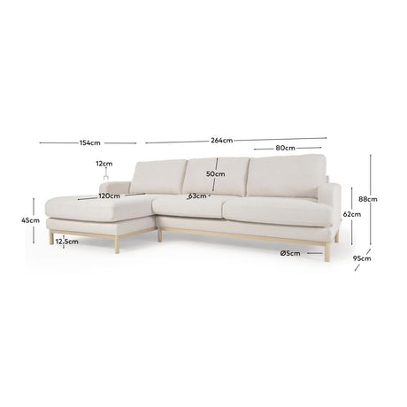 Sofa Mihaela für 3 Sitzer mit Chaise Longue links aus Bouclé-Bezug in Weiß 264 cm - ZEN ZONE