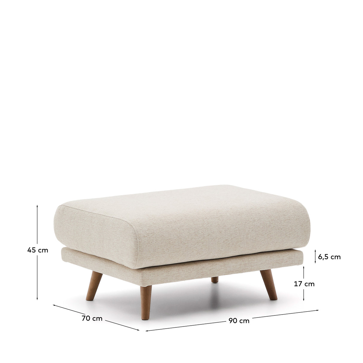 Karin Fußhocker beige Chenille Beine aus massivem Buchenholz 90 x 70 cm - ZEN ZONE Furniture
