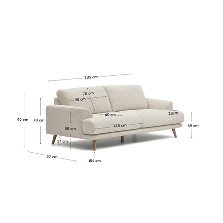 Karin 3-Sitzer-Sofa weiß und Beine aus massiver Buche 231 cm - ZEN ZONE