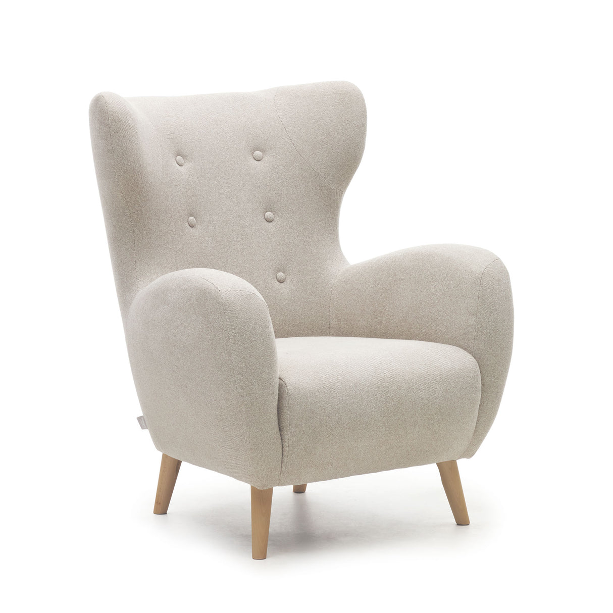 Patio Sessel aus beiger Chenille mit Beinen aus massiver Buche - ZEN ZONE Furniture