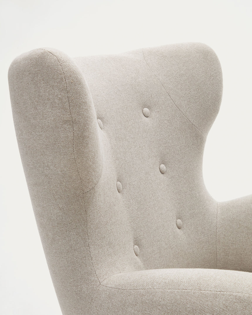 Patio Sessel aus beiger Chenille mit Beinen aus massiver Buche - ZEN ZONE Furniture