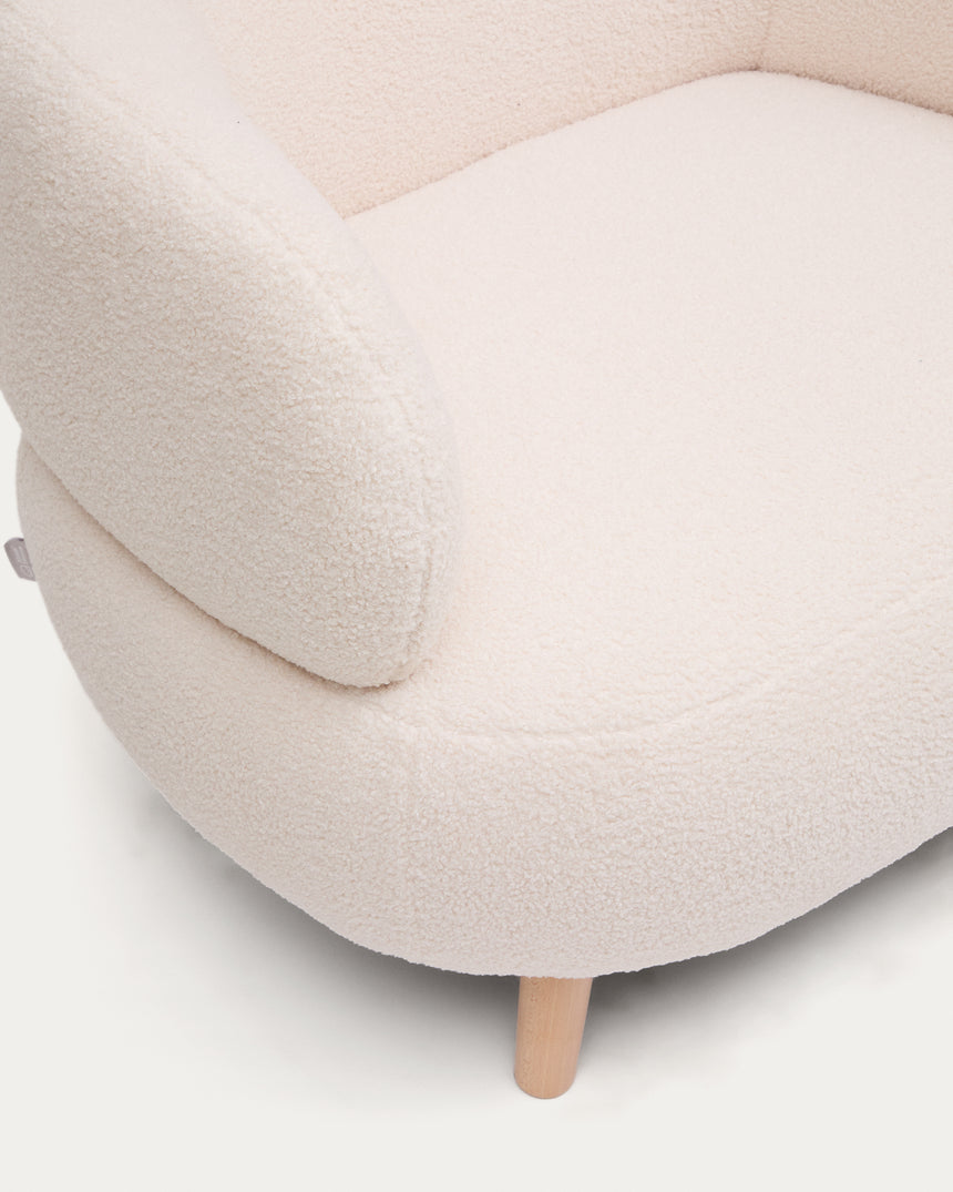 Luisa Sessel mit Bouclé-Bezug in Écru  Beine aus massiver Buche 90 cm - ZEN ZONE Furniture
