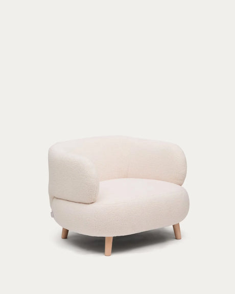 Luisa Sessel mit Bouclé-Bezug in Écru  Beine aus massiver Buche 90 cm - ZEN ZONE Furniture