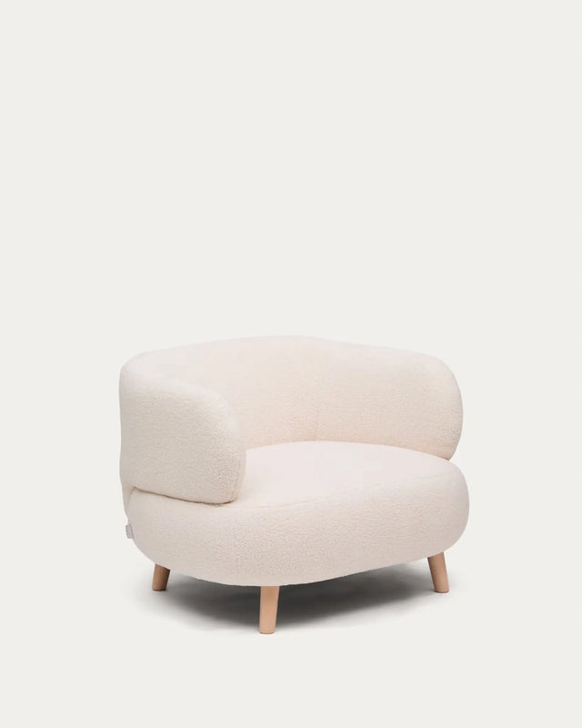 Luisa Sessel mit Bouclé-Bezug in Écru  Beine aus massiver Buche 90 cm - ZEN ZONE Furniture