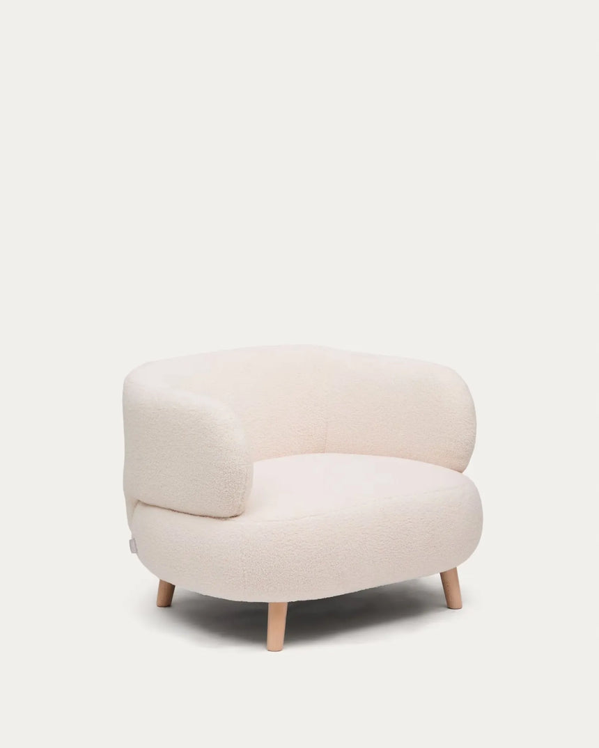 Luisa Sessel mit Bouclé-Bezug in Écru  Beine aus massiver Buche 90 cm - ZEN ZONE Furniture