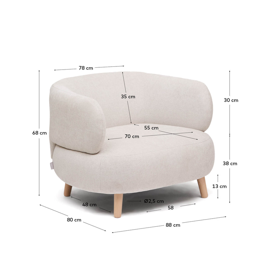Luisa Sessel aus Chenille in Perle Beine aus massiver Buche 90 cm - ZEN ZONE Furniture