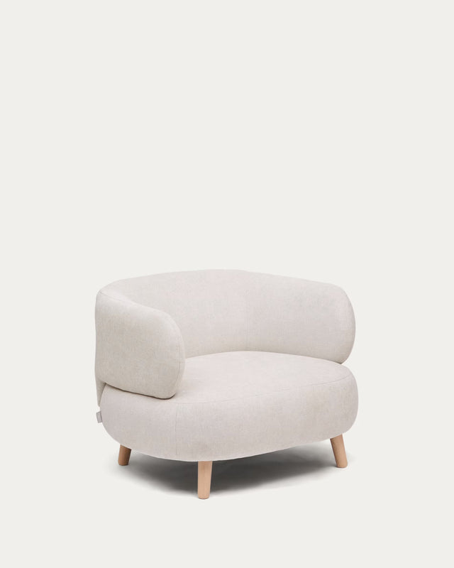 Luisa Sessel aus Chenille in Perle Beine aus massiver Buche 90 cm - ZEN ZONE Furniture