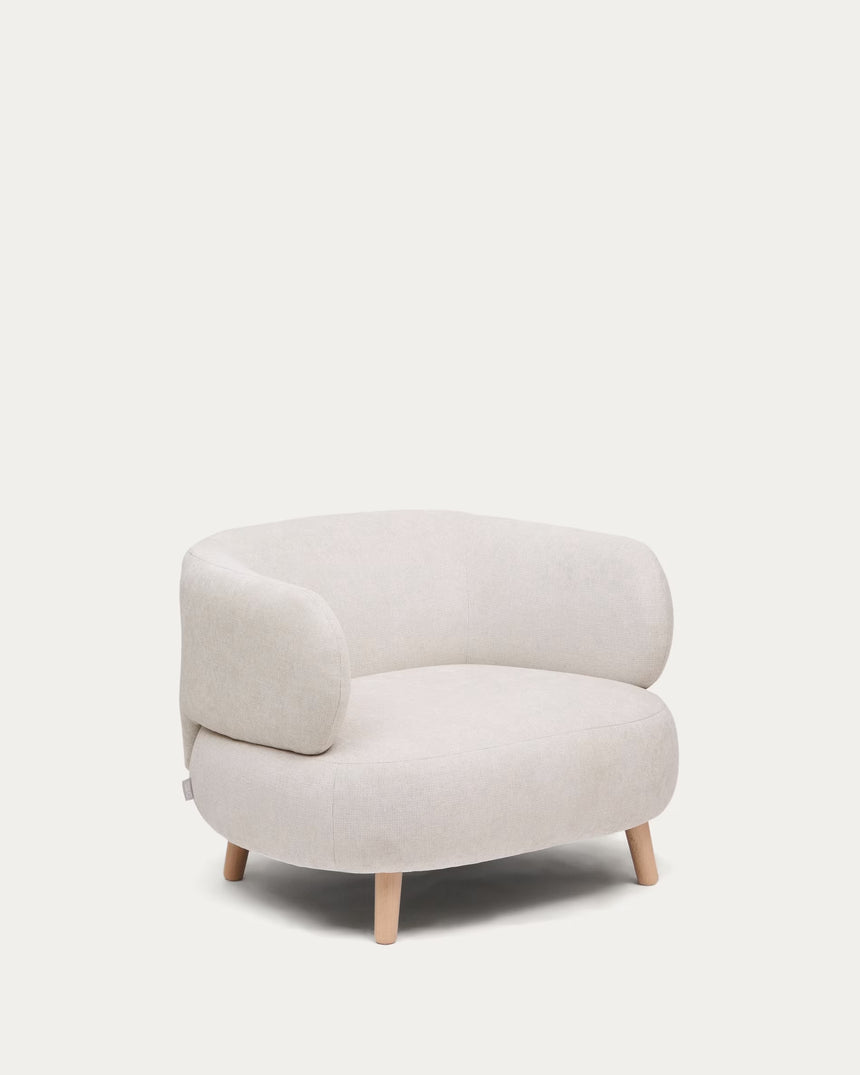 Luisa Sessel aus Chenille in Perle Beine aus massiver Buche 90 cm - ZEN ZONE Furniture