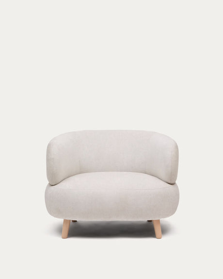 Luisa Sessel aus Chenille in Perle Beine aus massiver Buche 90 cm - ZEN ZONE Furniture