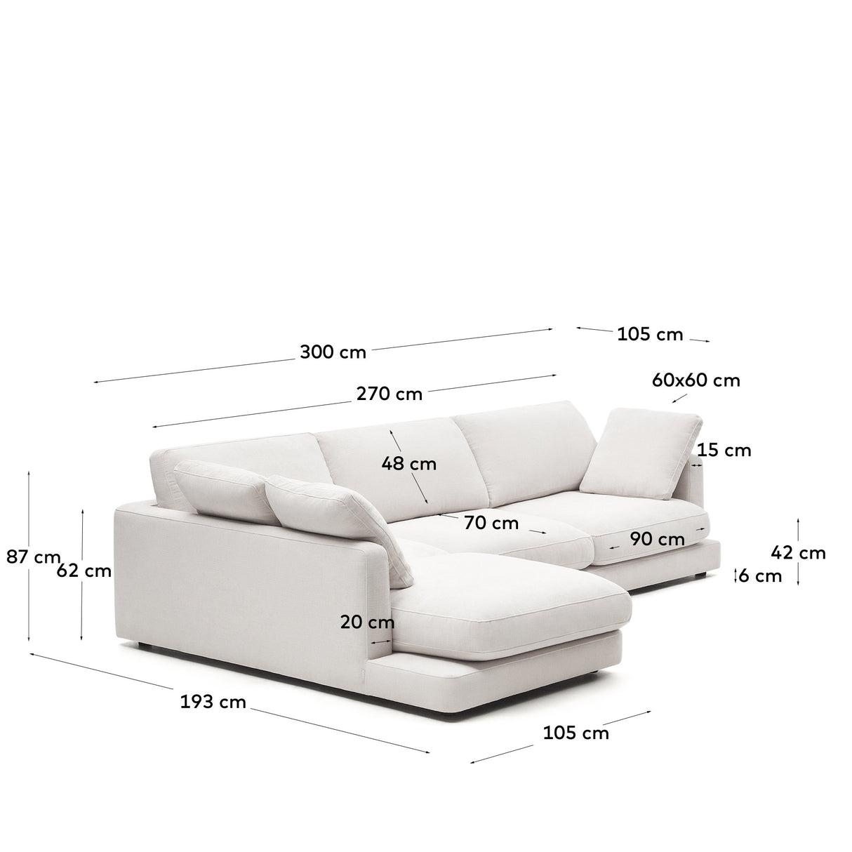 Gala 4-Sitzer-Sofa mit Chaiselongue links weiß 300 cm - ZEN ZONE