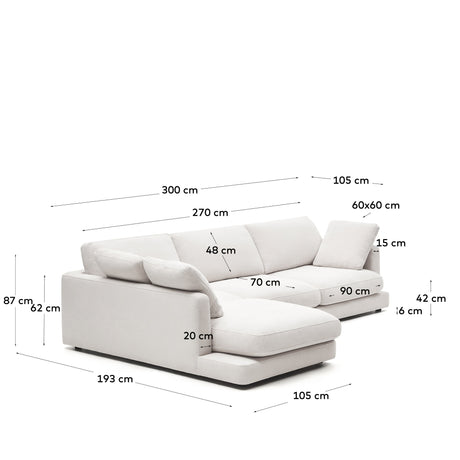 Gala 4-Sitzer-Sofa mit Chaiselongue links weiß 300 cm - ZEN ZONE