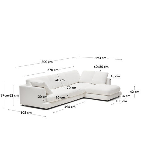 Gala 4-Sitzer-Sofa mit Chaiselongue rechts weiß 300 cm - ZEN ZONE