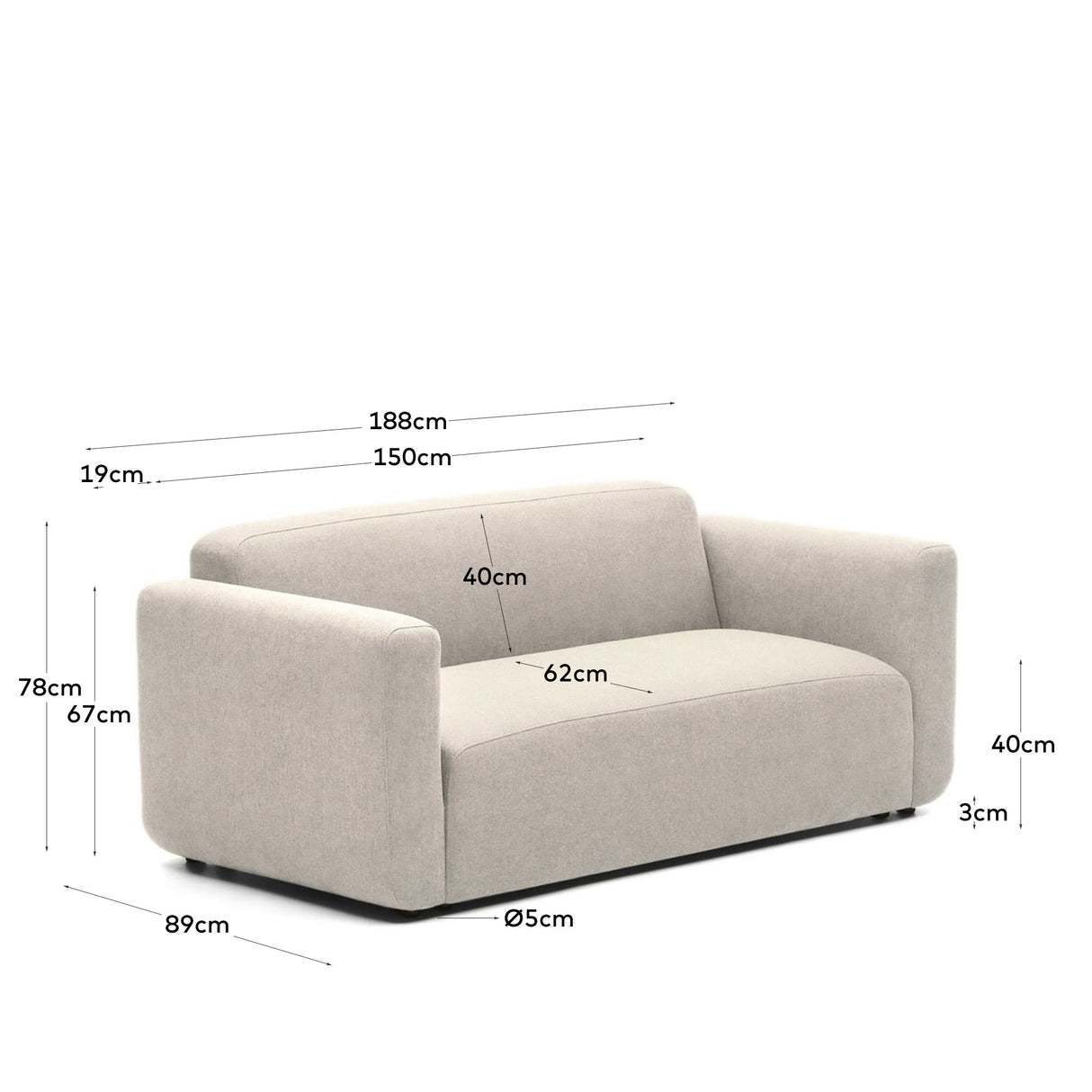 Neom modulares 2-Sitzer-Sofa in Beige 188 cm - ZEN ZONE