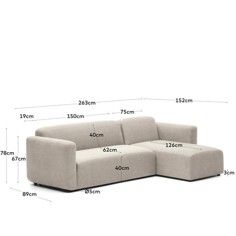 Neom modulares 3-Sitzer-Sofa Chaiselongue rechts/links Beige 263 cm - ZEN ZONE