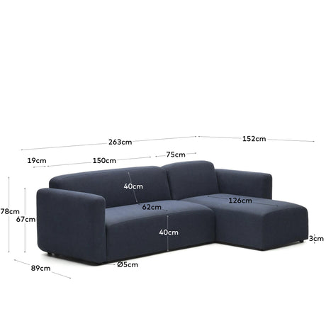 Neom modulares 3-Sitzer-Sofa Chaiselongue rechts/links Blau 263 cm - ZEN ZONE