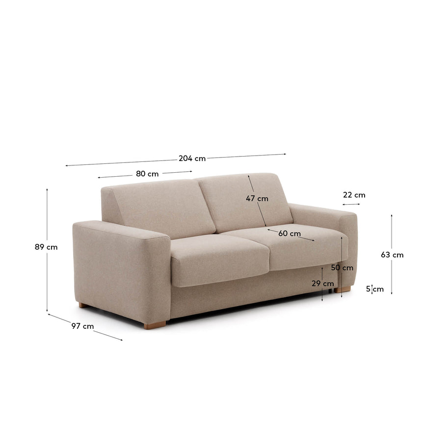 Anley 3-Sitzer-Bettsofa in Beige 204 cm (Bett 140) - ZEN ZONE Furniture