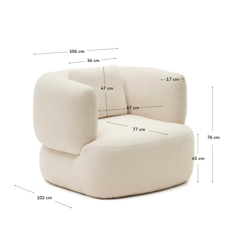 Martina Drehsessel mit Bouclé in Off-White mit Kissen - ZEN ZONE Furniture