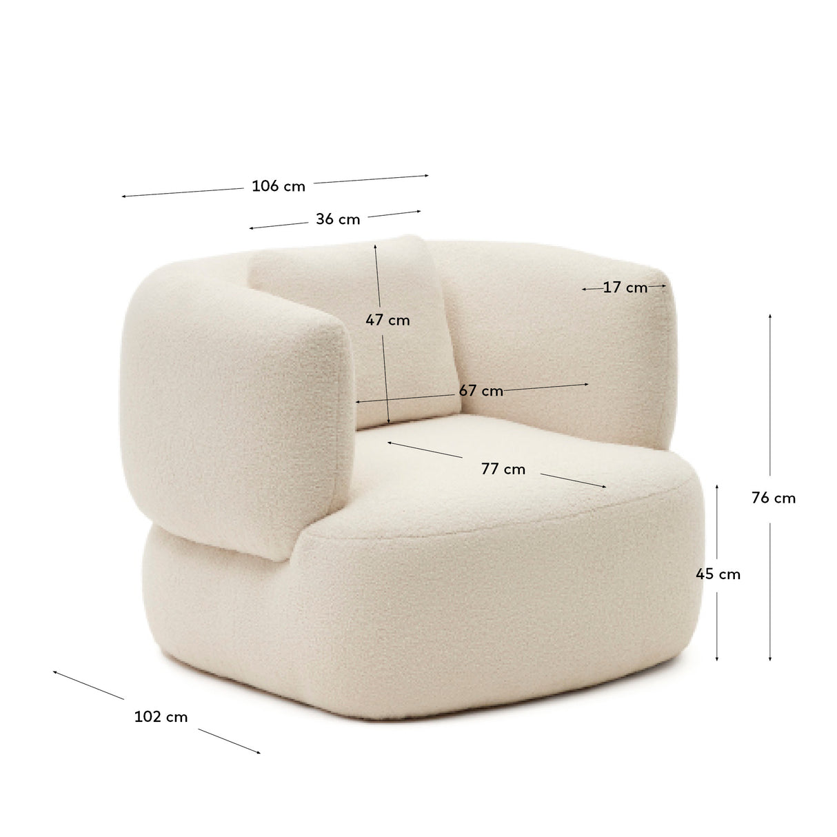 Martina Sessel mit Bouclé in Off-White mit Kissen - ZEN ZONE Furniture