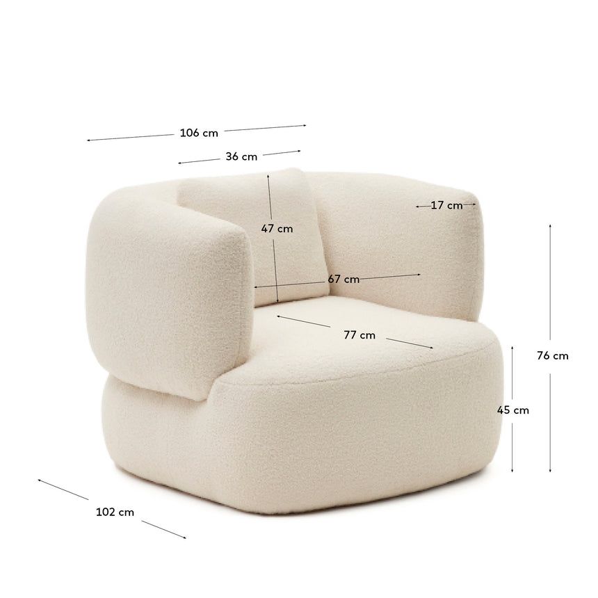 Martina Sessel mit Bouclé in Off-White mit Kissen - ZEN ZONE Furniture