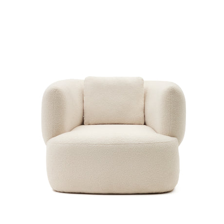 Martina Drehsessel mit Bouclé in Off-White mit Kissen - ZEN ZONE Furniture