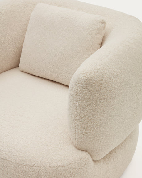 Martina Drehsessel mit Bouclé in Off-White mit Kissen - ZEN ZONE Furniture