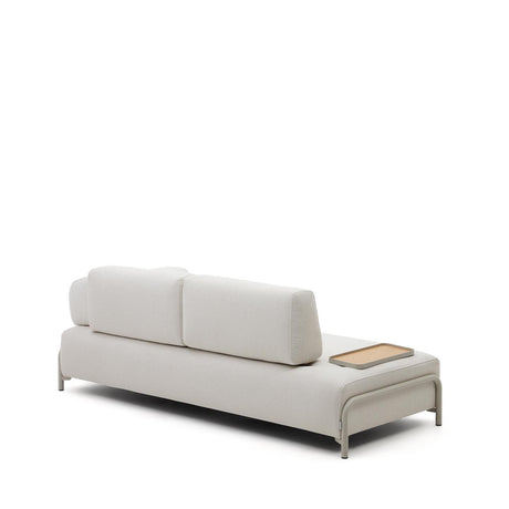 Compo 3-Sitzer-Sofa Beige, kleines Tablett Eichenfurnier und Metallgestell grau 232cm - ZEN ZONE