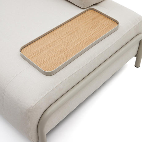 Compo 3-Sitzer-Sofa Beige, kleines Tablett Eichenfurnier und Metallgestell grau 232cm - ZEN ZONE