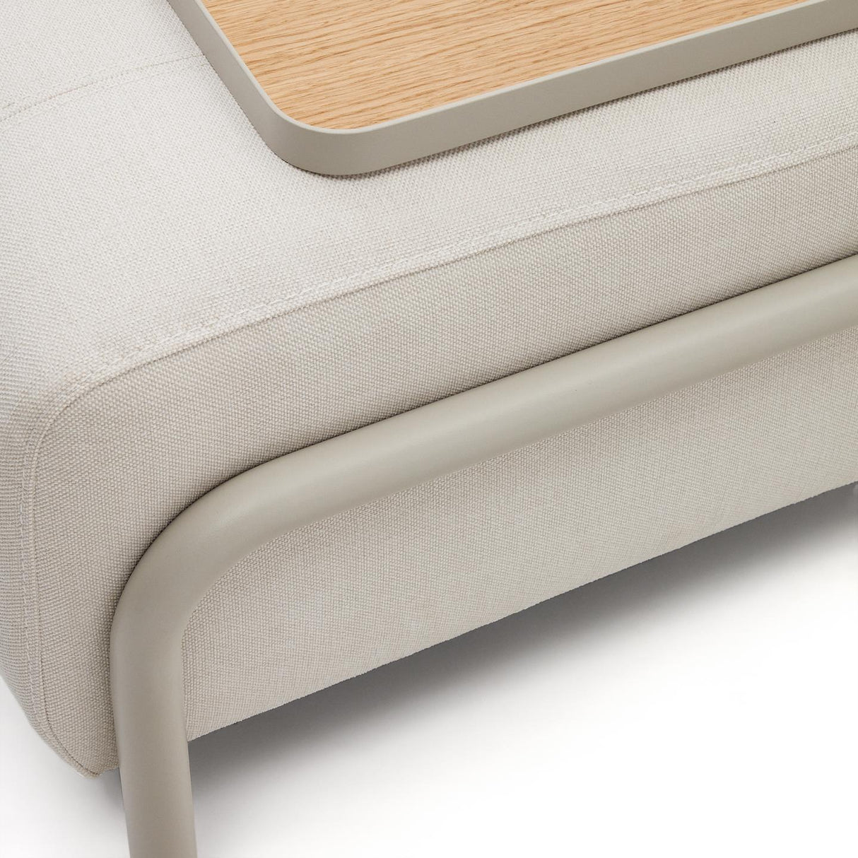 Compo 3-Sitzer-Sofa Beige, kleines Tablett Eichenfurnier und Metallgestell grau 232cm - ZEN ZONE