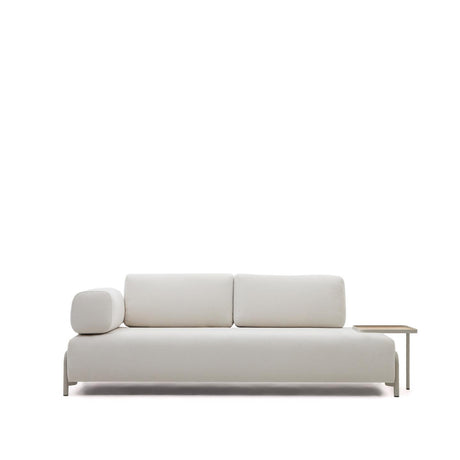 Compo 3-Sitzer-Sofa Chenille Beige, großes Tablett Eichenfurnier Metallgestell Grau 232cm - ZEN ZONE