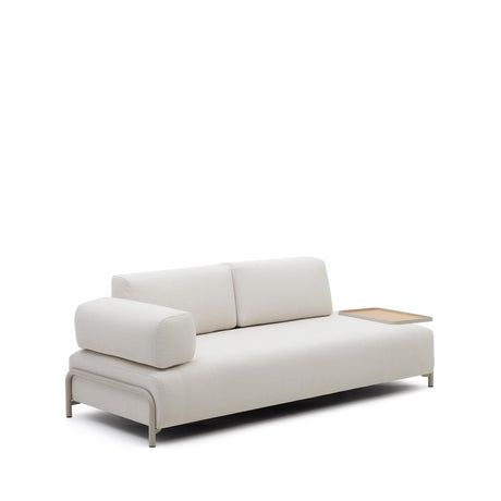 Compo 3-Sitzer-Sofa Chenille Beige, großes Tablett Eichenfurnier Metallgestell Grau 232cm - ZEN ZONE