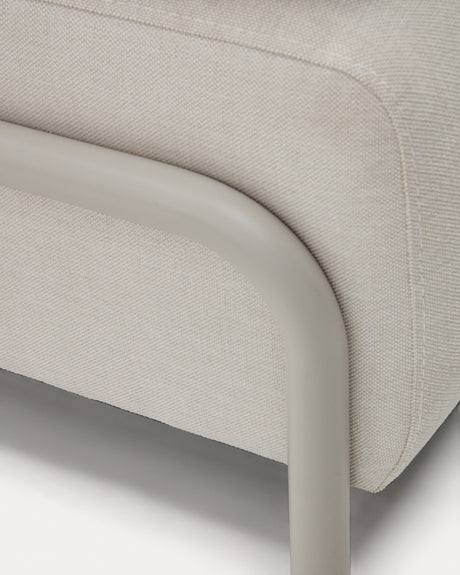 Compo 3-Sitzer-Sofa Chenille Beige, großes Tablett Eichenfurnier Metallgestell Grau 232cm - ZEN ZONE Furniture