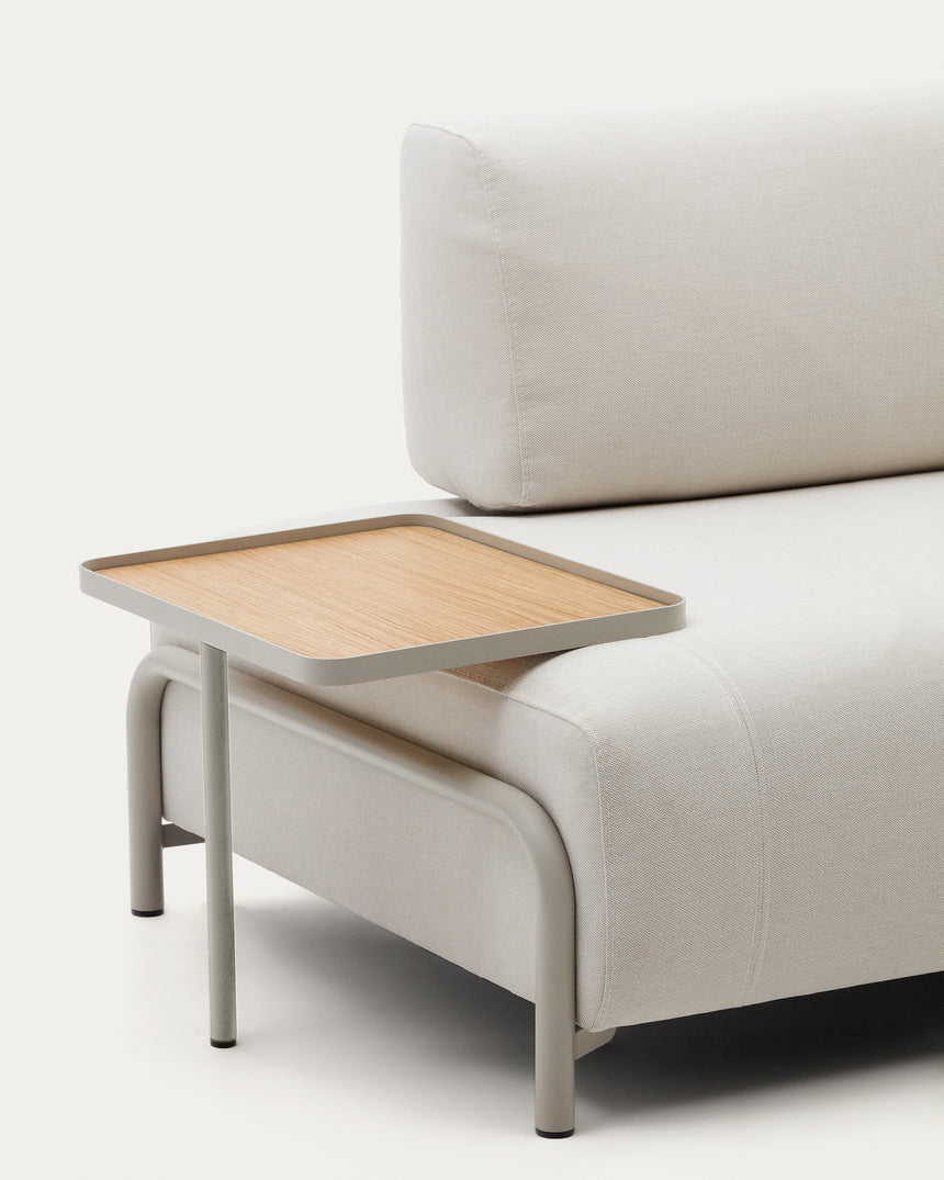 Compo 3-Sitzer-Sofa Chenille Beige, großes Tablett Eichenfurnier Metallgestell Grau 232cm - ZEN ZONE Furniture