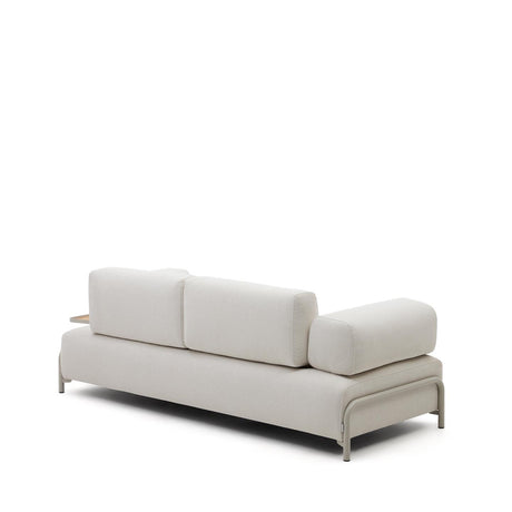 Compo 3-Sitzer-Sofa Chenille Beige, großes Tablett Eichenfurnier Metallgestell Grau 232cm - ZEN ZONE